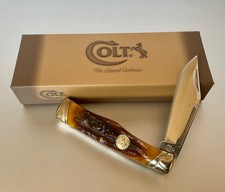 COLT GUNSTOCK SINGLE BLADE STAG BONE POCKETKNFE CT201 picture