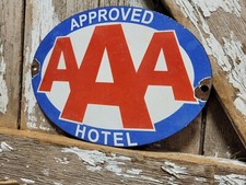VINTAGE AAA PORCELAIN SIGN OLD AMERICAN HOTEL TRAVEL TOW TRUCK CAR INSURANCE picture