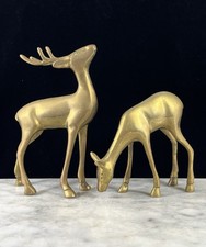 Vintage Solid Brass Deer Figurines Buck & Doe Pair Mid Century Modern Decor picture
