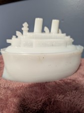 Antique Flaccus Bros Milk Glass Battleship Oregon Covered Dish 1898 EAPG War picture