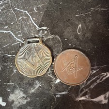 1921 Antique Masonic Grand Master Freemasonry Pocket Watch Fob & token coin picture