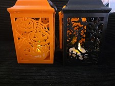 Halloween LED Hanging Mini Lanterns Set of 4 Orange/Black Jack-o'-lantern picture
