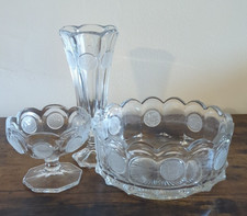 Vintage Fostoria Coin Pattern Glass 3 Piece Set picture