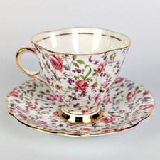 Clarence Rose Chintz Fine Bone China England Tea Cup & Saucer picture
