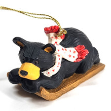 Big Sky Carvers Bearfoots Sledding Black Bear Ornament Christmas Cabin Winter picture