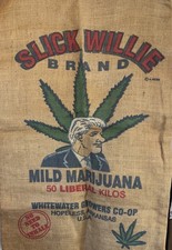 Vintage 90s Burlap Sack President Bill Clinton Slick Willie Marijuana Bag USA picture