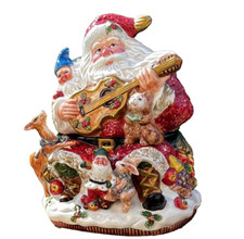 Vtg Fitz & Floyd Omnibus Forest Santa Guitar Cookie Jar Christmas Canister 1996 picture