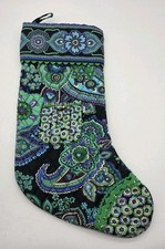 Vera Bradley Christmas Stocking BLUE RHAPSODY Paisley Quilted w/Pocket  picture