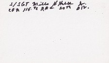 Mills Hobbs Signed Autographed Index Card WWII D-Day 29th Inf. Division Normandy picture