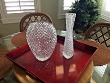 Stunning Vintage ABP Diamond Cut Tall Leaded/Cut Crystal Vases (2 Styles)c.1900' picture