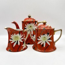 Vintage RS Japan Orange Floral Teapot, Creamer & Sugar, Circa 1920s-1930s picture