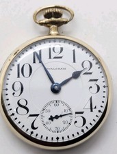 Antique 1908 WALTHAM Crescent St 21J Railroad Grade R.R 14K Gold GF Pocket Watch picture