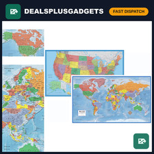 24x36 Classic 3D World & USA Wall Map Set - Laminated Educational Decor picture