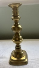 Antique 19th Century Brass Candlestick Square Base 10