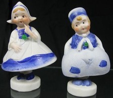 Vintage 1930's Bisque Figurine Cute Dutch Boy & Girl Bells NEAT picture