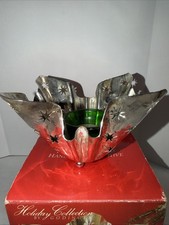 Silver Plated Godinger Handkerchief Votive Holiday Collection Green Glass Holder picture