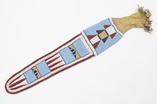  Old American Buffalo Hide Crow Beaded Tobacco Pipe Bag  6 x 30 '' NPB106 picture