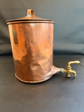 Vintage Copper Dispenser Pot Cistern w/Lid, Functional Brass Spigot, Tin-Lined picture