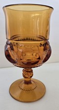 Indiana Glass Amber Kings Crown Wine Glass Goblet 5.75 In Tall picture