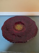 VINTAGE Red Round Serving or Cake Platter 13” Indiana Carnival Glass picture
