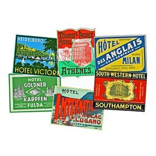 Luggage Label Stickers, 6 Steamer Trunk & Suitcase Decals, REPRODUCTIONS picture
