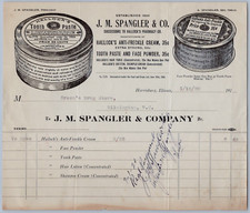 1920 J M Spangler Billhead Harrisburg Illinois Hallocks Freckle Cream Toothpaste picture