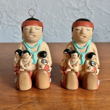Set 2 Vtg Cleo Teissedre Native American Story Teller Signed 1986 Handmade USA picture