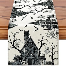 Artscope Black White Spooky Haunted House Tree Ghost 13