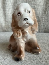 Vintage COCKER SPANIEL Brown & White Sweet Sitting Puppy Dog Porcelain Figurine picture