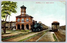 Antique New York Postcard ELMIRA Erie Depot Steam Train 1910 picture