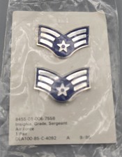 Vintage 1985 USAF E-4 Buck Sergeant Rank Insignia Pins Pair NOS DLA Military picture