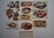 1880s-90s Ephemera Victorian Floral Doves Birds Cats Embossed SANTA 13 PIECES picture