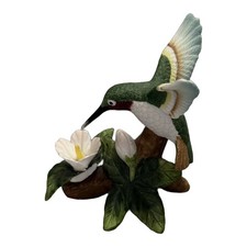 Porcelain Hummingbird Figurine On Branch With Flowers Vintage Style Decor picture