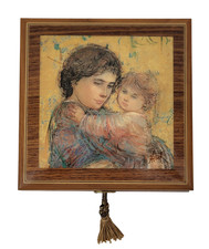 Vintage Reuge Edna Hibel Mother & Child Wooden Jewelry Music Box with Key picture