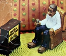 Vintage 1980 Wilton Armchair Quarterback Cake Topper - Old Man With Beer and TV picture