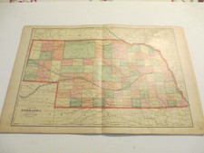 ANTIQUE MAP OF NEBRASKA CRAM'S ATLAS 1905 23 X 14.5 picture