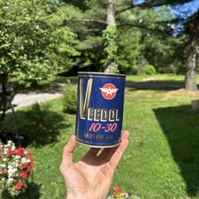 Vintage Veedol Flying A 10-30 Motor Oil Can Quart Empty Top & Bottom Lid- Mint  picture