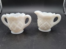Vintage Westmoreland White Milk Glass Mini Child Size Quilted Creamer Sugar Bowl picture