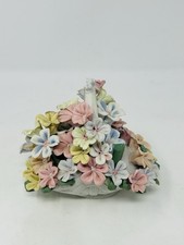 Vintage Porcelain Floral Basket Figurine Applied Flowers Pastel Decor B55 picture