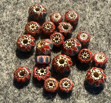 20 Original Chevron Glass Trade Beads Huron Indians 1700's Red White Blue picture