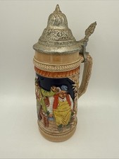 Vintage Gerz Germany Beer Stein w/Lid: Taverna Scene, 9.2