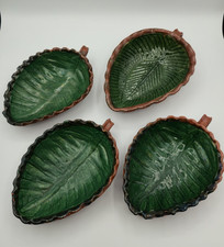 4 VTG Patamban Michoacan Mexico Green Glazed Leaf Redware Pottery Bowls *READ picture