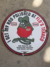 VINTAGE RAT FINK FLO'S TEXACO PORCELAIN SIGN 12