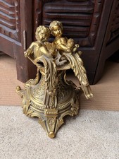 Antique French Rococo Gilt Brass Centerpiece Pedestal Base Putti Handles picture