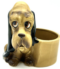 Vintage Caffco Ceramic Basset Hound Puppy Dog Planter Vase 60's Brown Black Dog picture