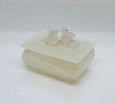Vintage 1970s Jade Marble Stone Trinket Box Love Bird Dove Kissing Art Decor 26 picture