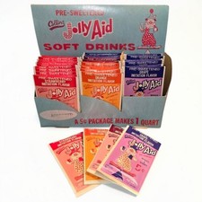 Vintage 1960s Jolly Aid Soft Drink Mix Full Display Box 48 Packs Clown Graphic picture