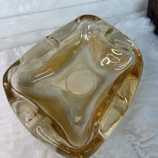 Vintage Mid Mod Yellow Glass Ashtray Large Oblong picture