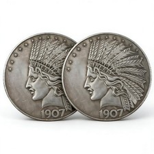 Indian Head Commemorative Coin Replica 2PCS Set – Antique Silver Plated Brass Co picture