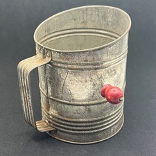 1940s Bromwells Measuring Flour Sifter Tin Metal Hand Crank Red Wood Knob USA picture